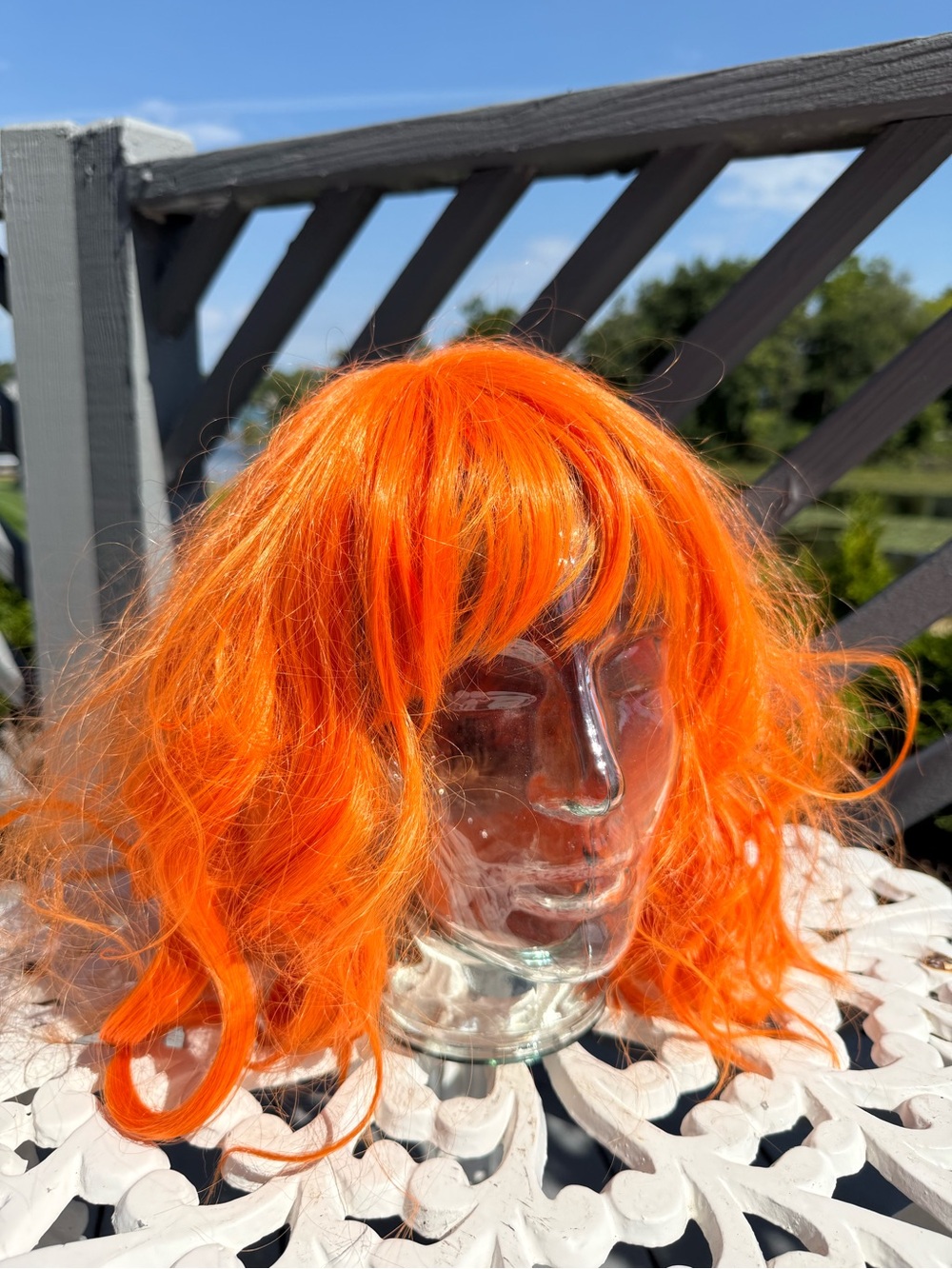 Vibrant Orange Wavy Synthetic Wig with Bangs new with tag